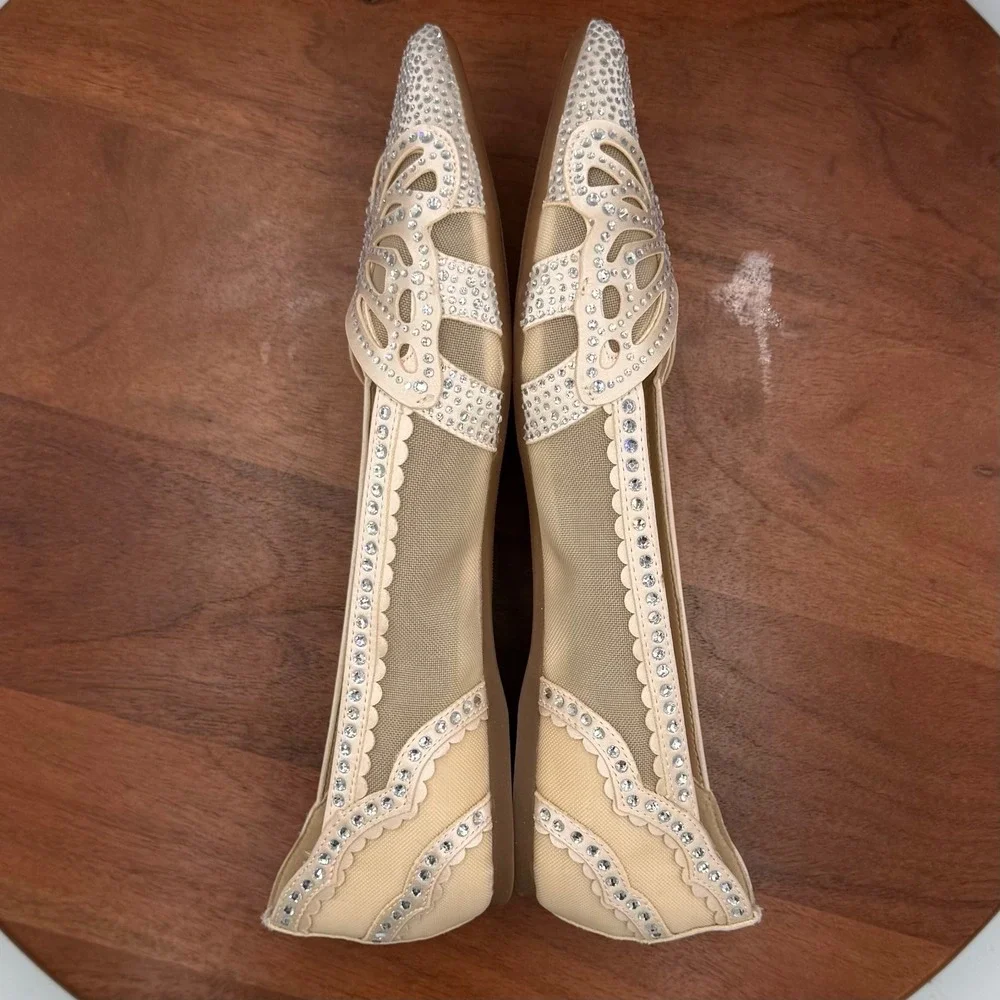Copper Key Ritzie Satin Mesh Rhinestone Butterfly‎ Flats Bridal Fairy Glam W 8.5
